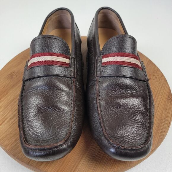 Bally Men’s Size 12 D Wabler Brown Leather Driving Loafers W/ Og Box Web Stripe - Picture 5 of 16